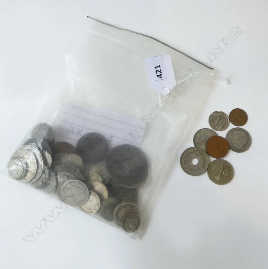 BAG OLD UK & STH. AFRICAN MAINLY SILVER COINS Image 1++