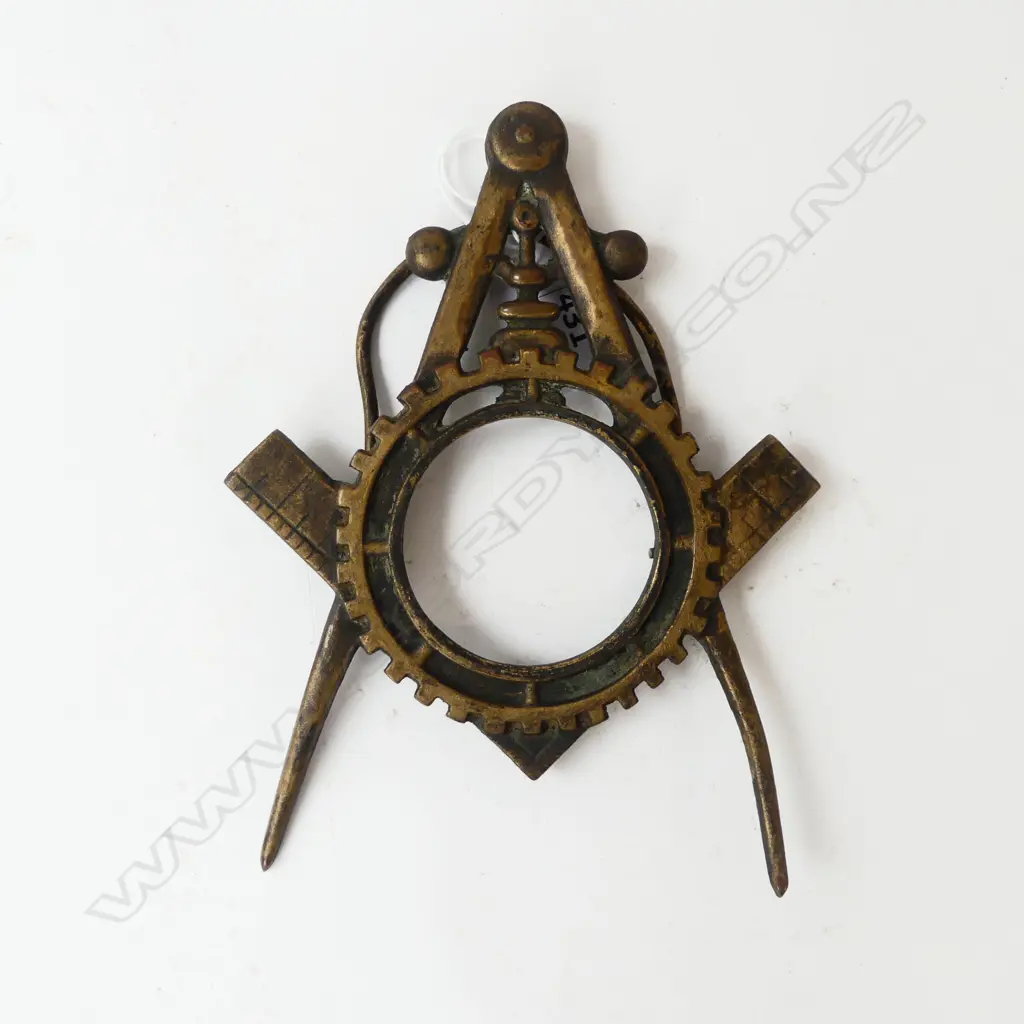ANTIQUE BRASS MASONIC FRAME (STAND BENT), L.185MM Image 1++