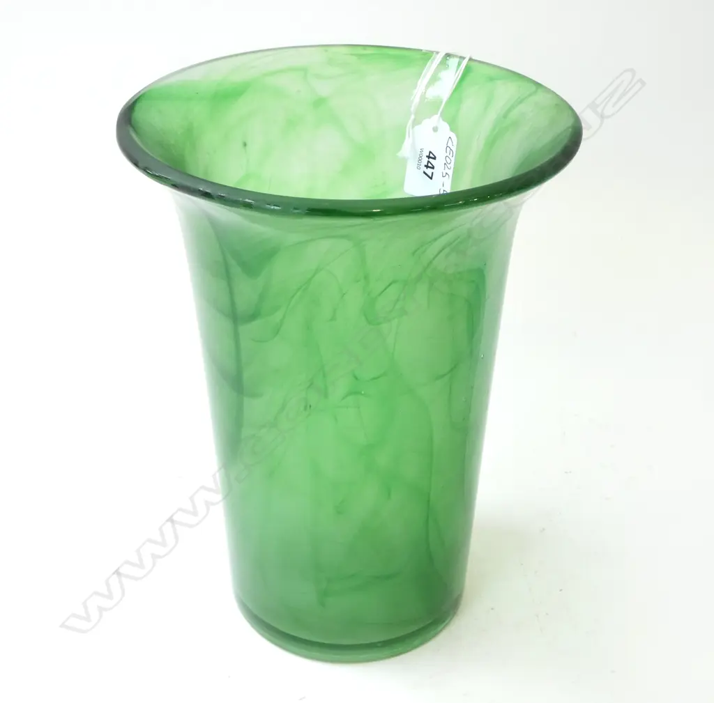 HEAVY MOTTLED GREEN VASE w FLARED LIP. 240mm Image 1++