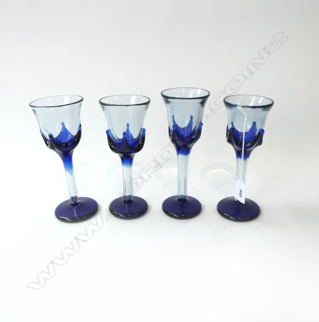 FOUR MID-CENTURY ART GLASS STEM GLASSES SIGNED & D. ’76 H190MM Image 1++