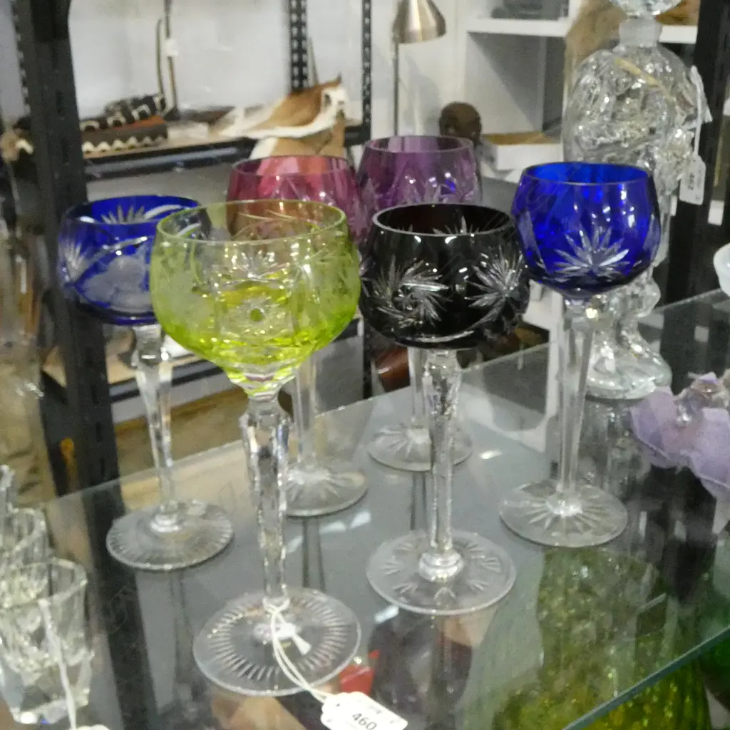 SET SIX HARLEQUIN BOHEMIAN WINE GLASSES 2 + 4 Image 1++