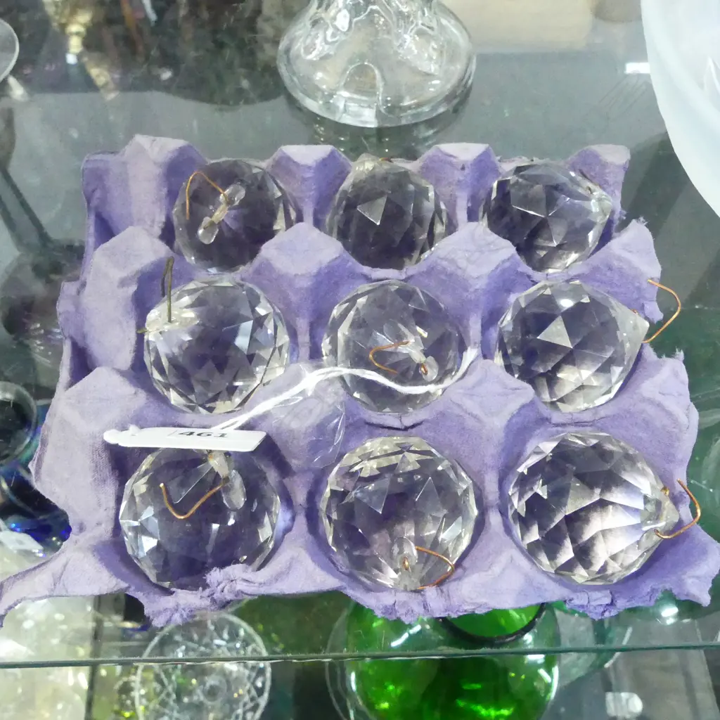 SIX VINTAGE CUT CRYSTAL FACETED BALLS FOR HANGING, D.40MM  Image 1++