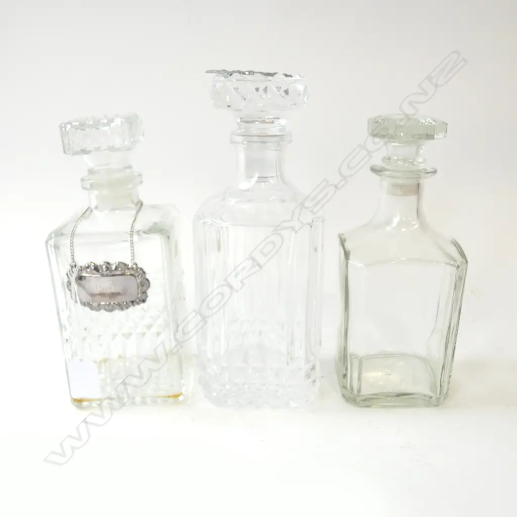 THREE CUT GLASS DECANTERS; 1 PORT, 1 BRANDY, 1 DANSKE MOBLER H.230mm Image 1++