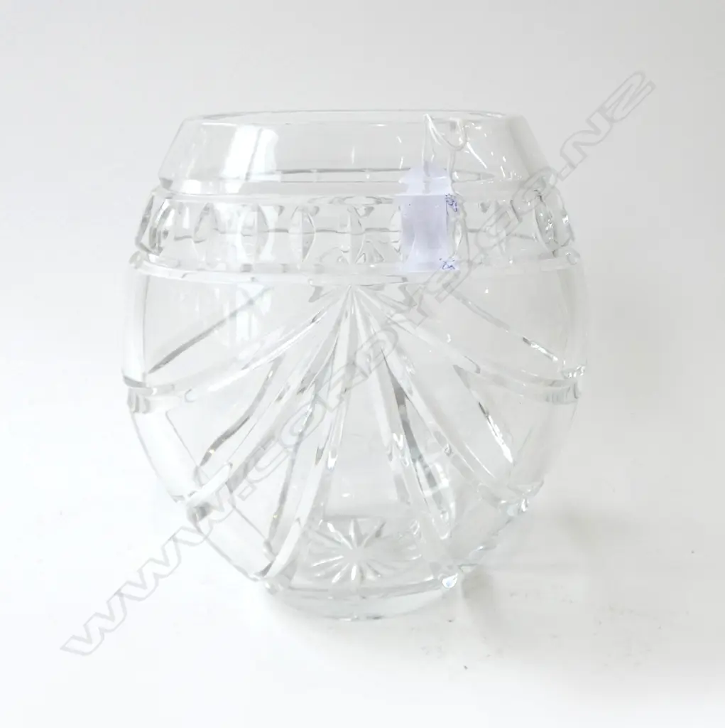 WATERFORD GLASS VASE ovoid form pleated type fan cut. Named & dated 1998 to foot H.195mm Image 1++
