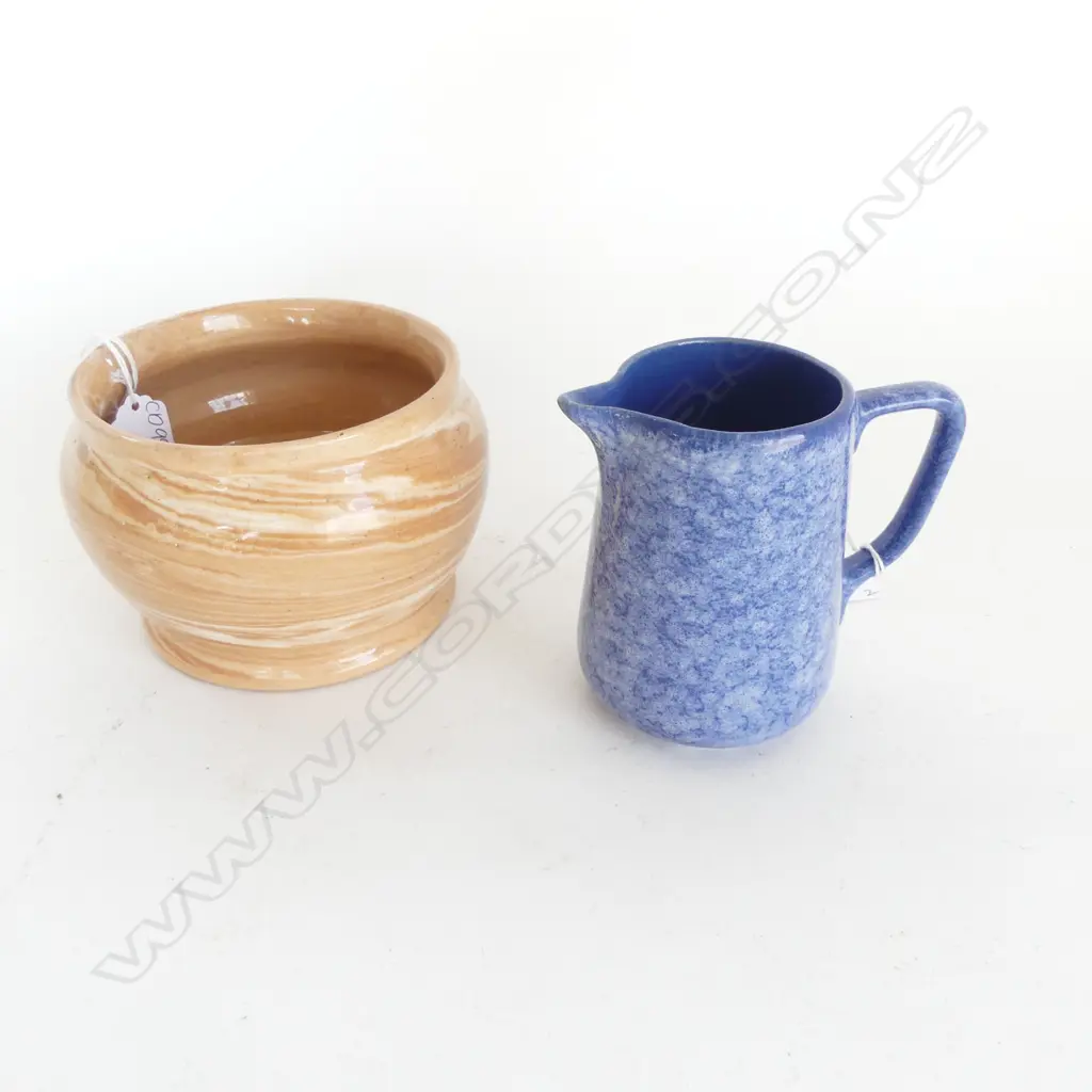 TEMUKA BLUE SPNGEWARE JUG H. 105mm & AGATE BOWL Dia 130mm Image 1++