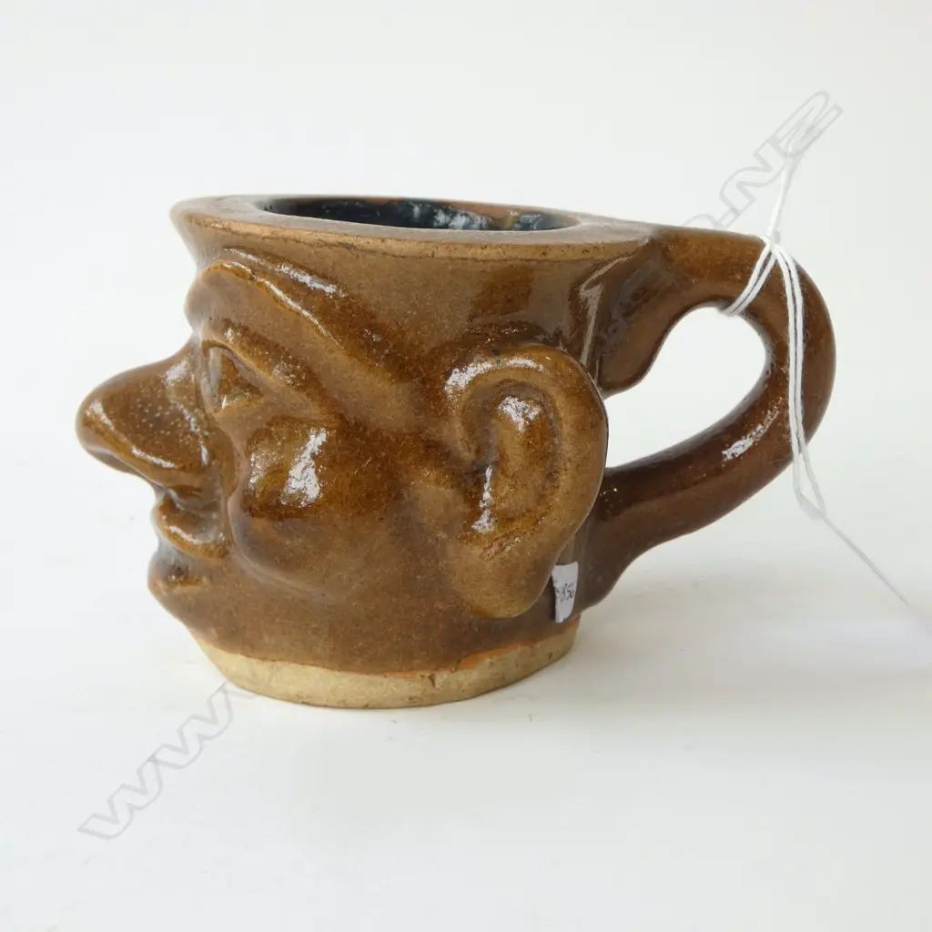 MOULDED FACE POTTERY MUG, 'RCH' INCISED BASE H.80mm Image 1++
