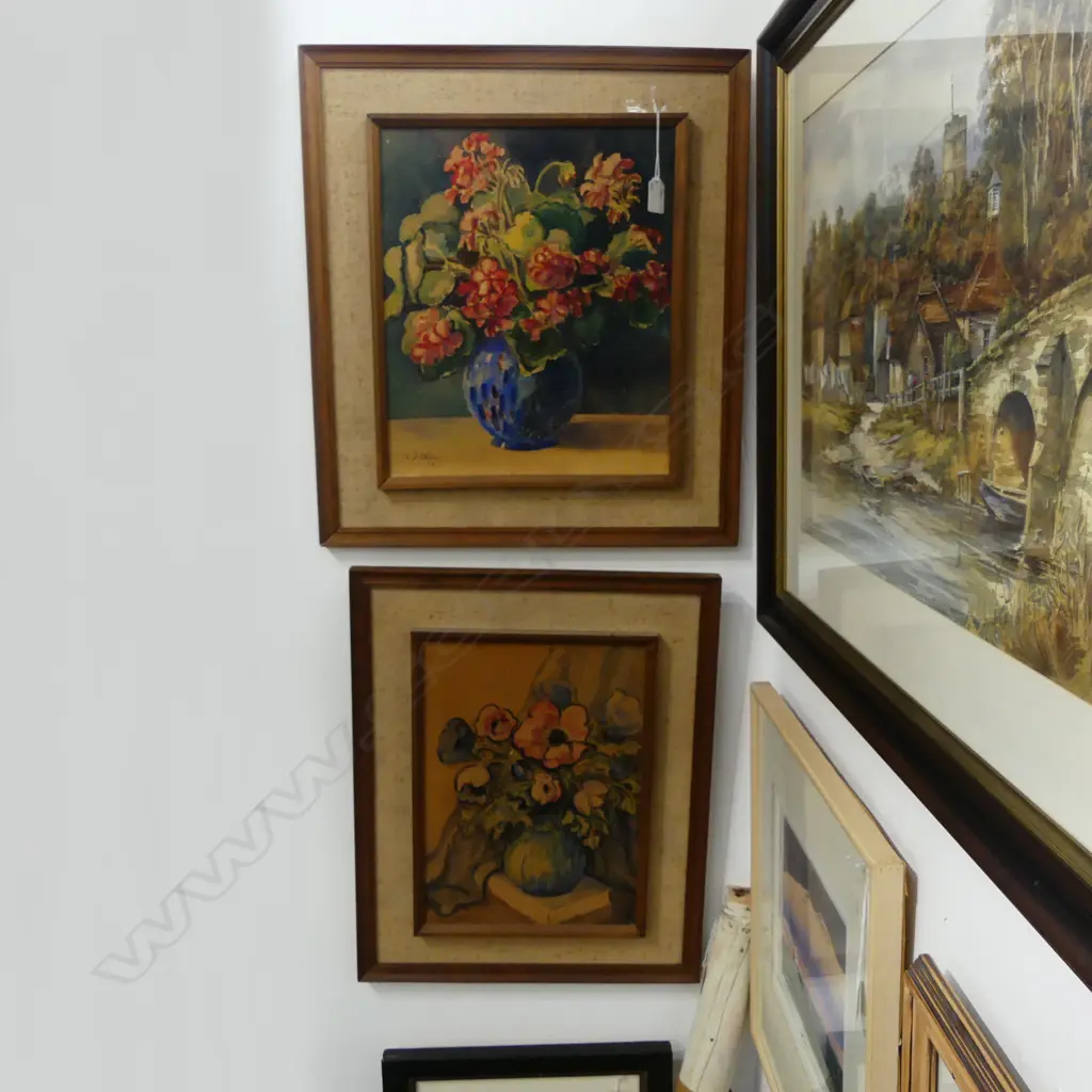 PAIR MID CENTURY WATER COLOURS 370 x 310mm Image 1++