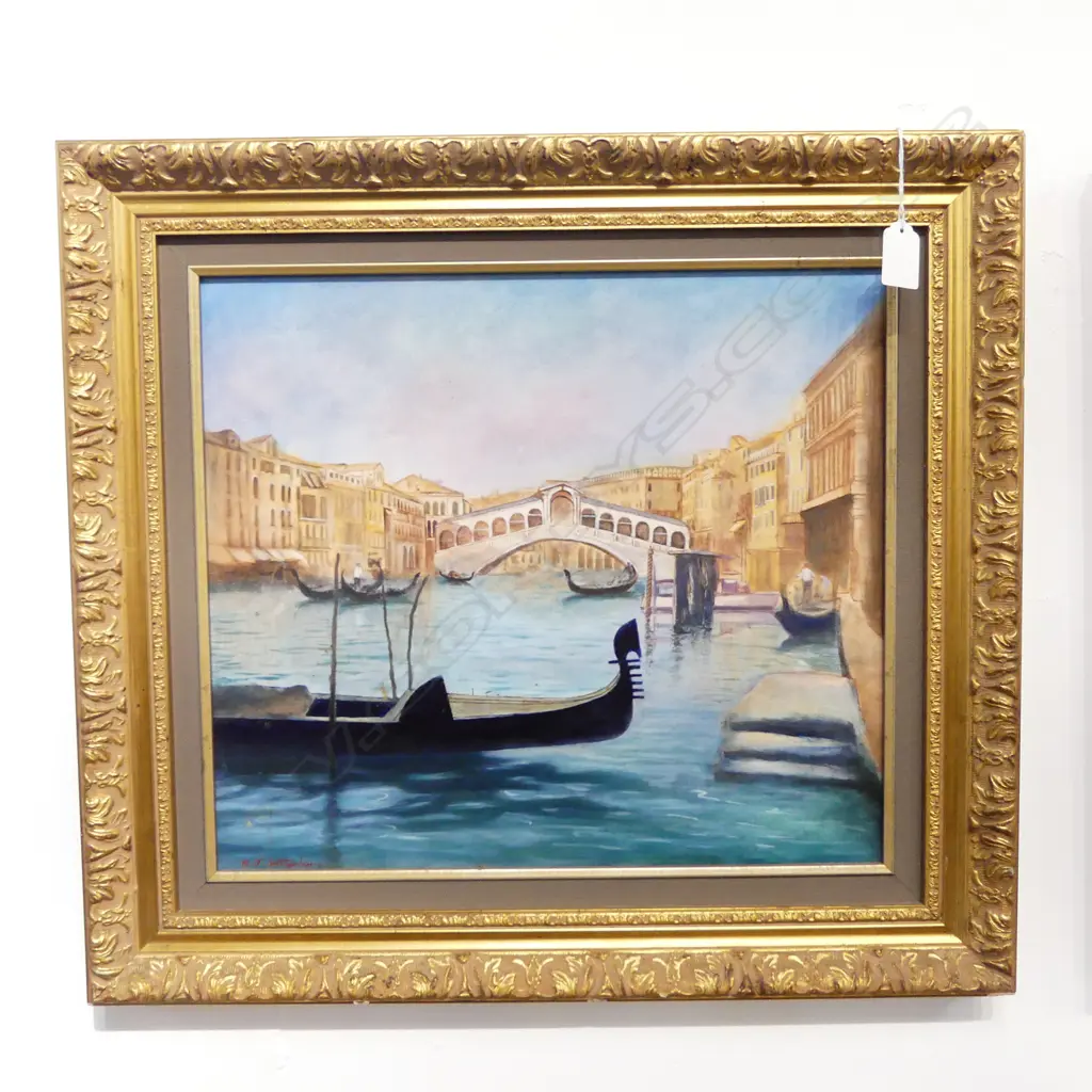 RUSSELL WINTERBURN 'RIALTO BRIDGE VENICE', OIL on CANVAS, signed, H.340 x 390mm Image 1++
