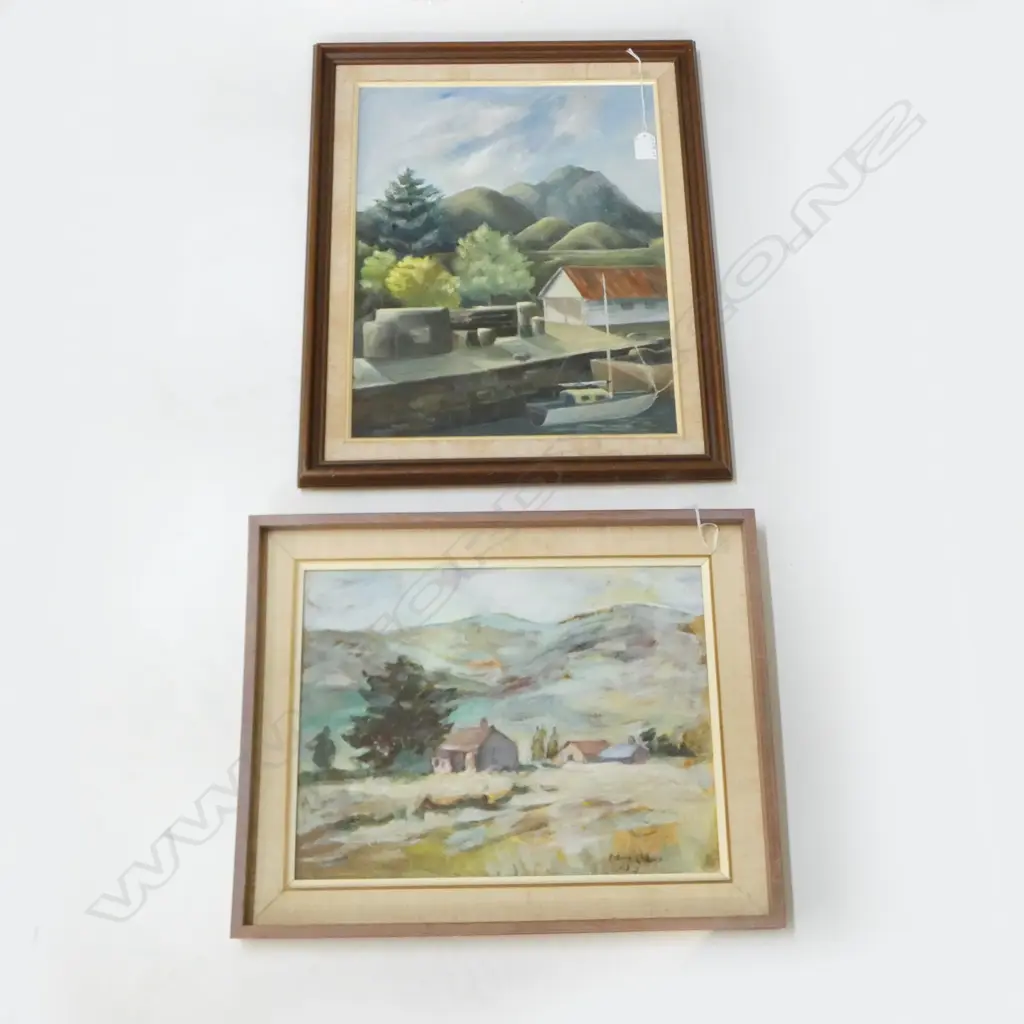 2 FRAMED OILS; SYLVIA ROBINS SOUTH CANTERBURY SCENE & OTHER N.Z. Image 1++