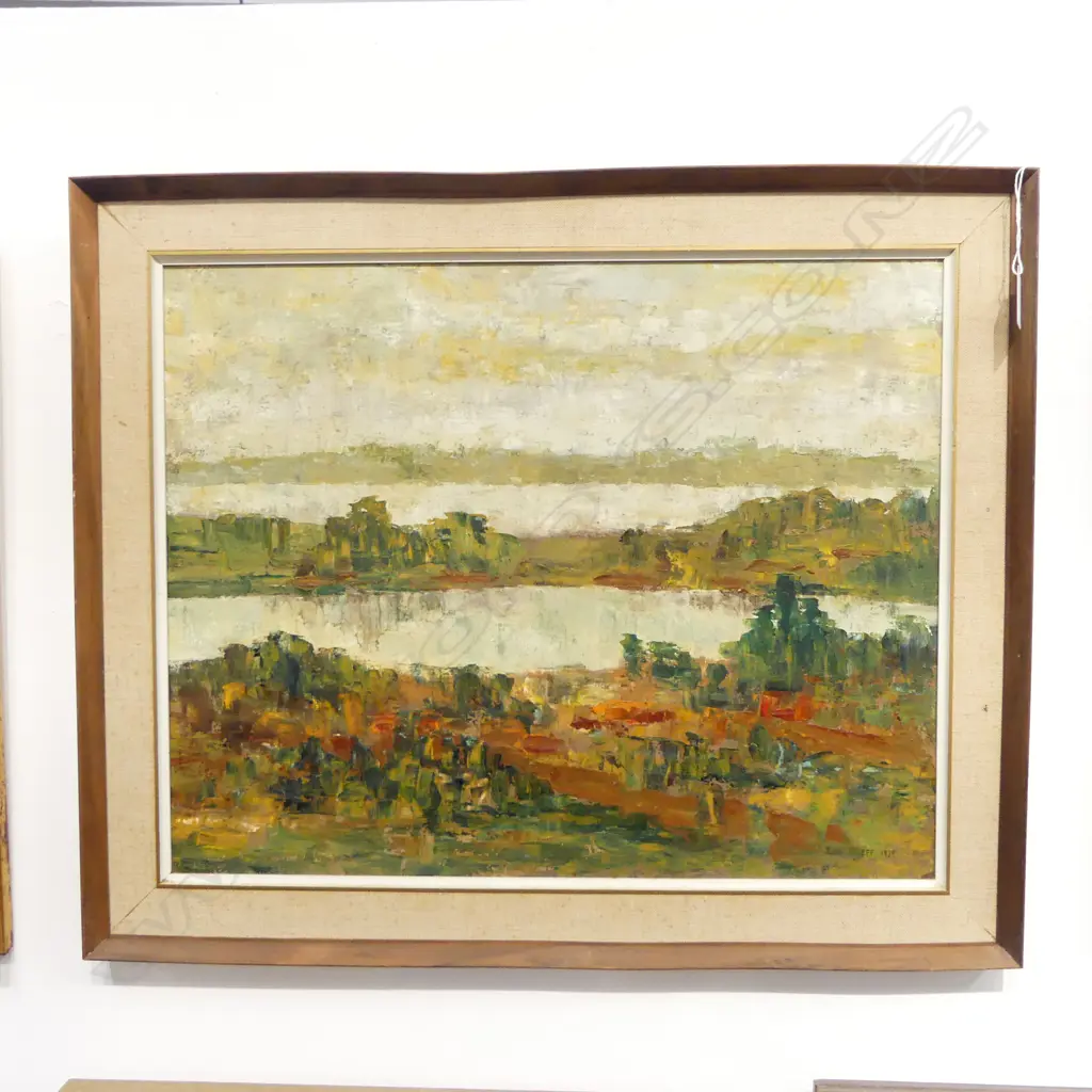 JUNE SHIEFF, ABSTRACT LANDSCAPE, OIL ON BOARD 1976 395x495mm Image 1++