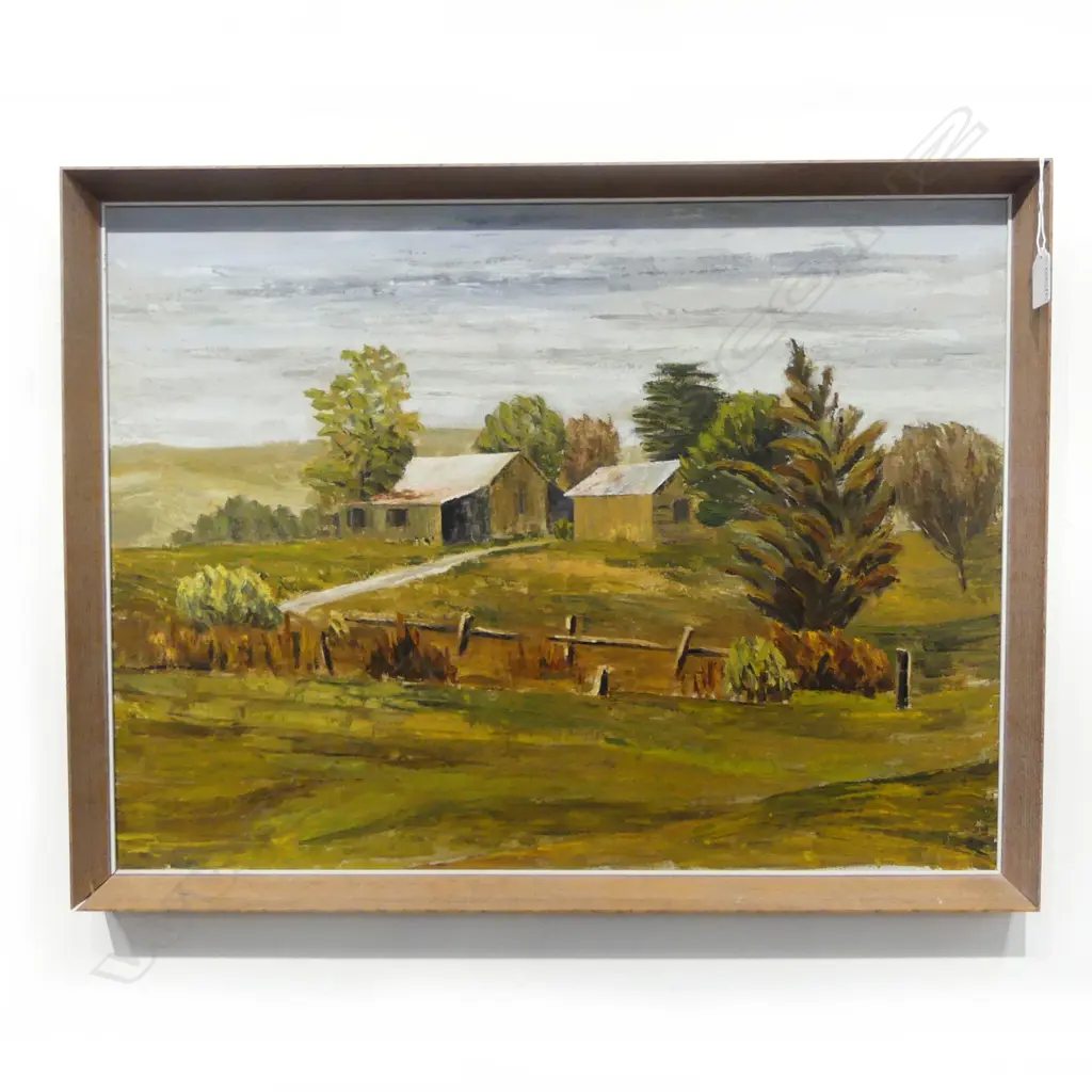 JUNE SHIEFF, FARM LANDSCAPE, OIL ON BOARD 450x600mm Image 1++
