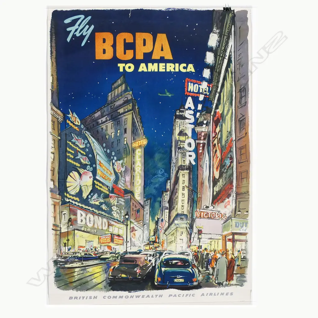 VINTAGE POSTER 'Fly BCPA TO AMERICA BRITISH COMMONWEALTH PACIFIC AIRLINES' by Keith Howland 730 x 485mm Image 1++
