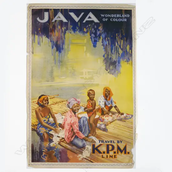 VINTAGE POSTER 'JAVA WONDERLAND OF COLOUR TRAVEL BY K.P.M. LINE' by H.M. Burton printed John Sands Sydney 1000 x 645mm