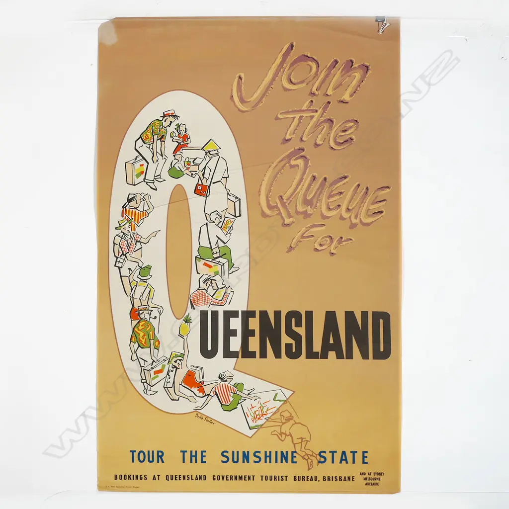 VINTAGE POSTER 'JOIN THE QUEUE FOR QUEENSLAND' image by David Fowler 'S.G. Reid Government Printer' 1000 x 630mm Image 1++