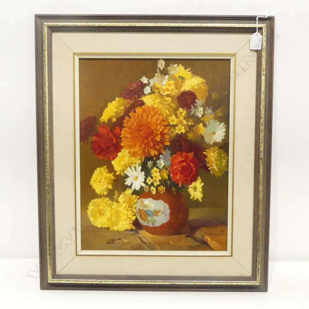 I. BROWN 'CHRYSANTHEMUMS' OIL ON BOARD 445x345mm Image 1++