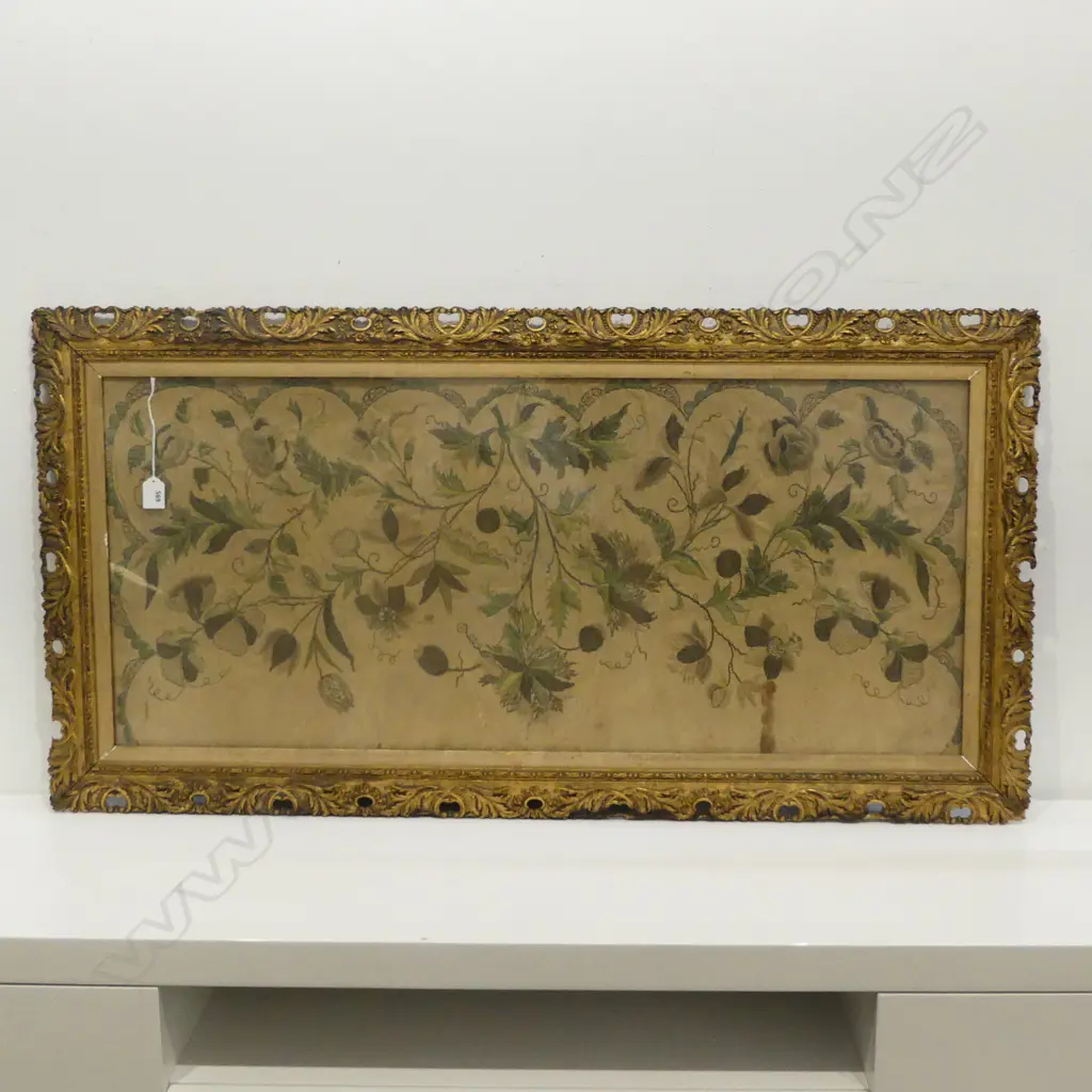ANTIQUE FLORAL EMBROIDERY 430x980mm, GILT FRAME Image 1++
