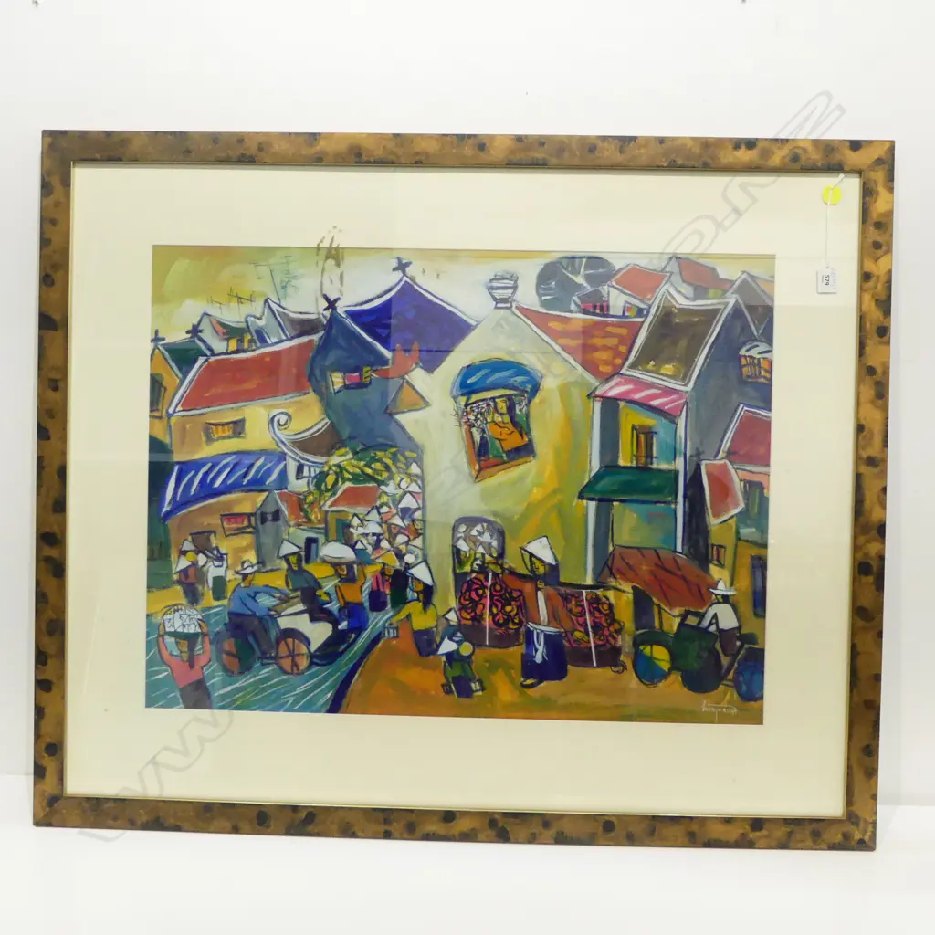 SIGNED ARTWORK , ABSTRACT ORIENTAL VILLAGE 585x780mm Image 1++