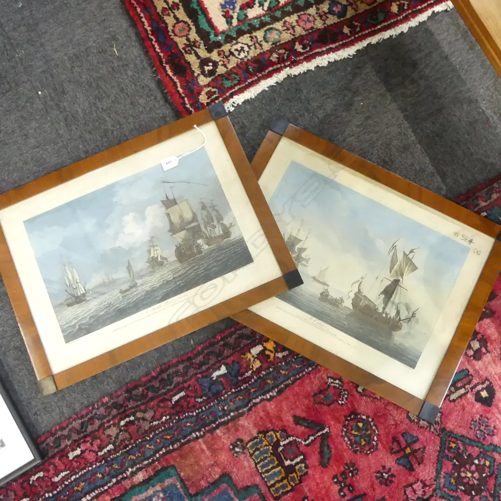 PR SAILBOAT ETCHINGS AFTER VAN DE VELDE 'A SMALL BREEZE' & 'A CALM' 355x490mm IN ANTIQUE FRAMES Image 1++