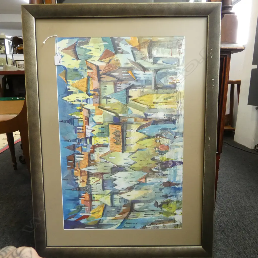 SIGNED ABSTRACT VILLAGE WC 435x680mm Image 1++