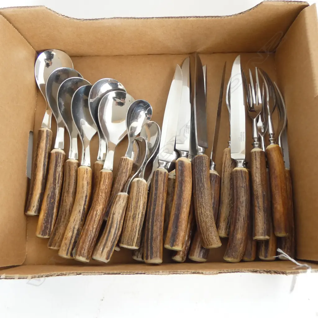 24 PCS ANTLER HANDLED CUTLERY by SOLINGEN GERMANY Image 1++