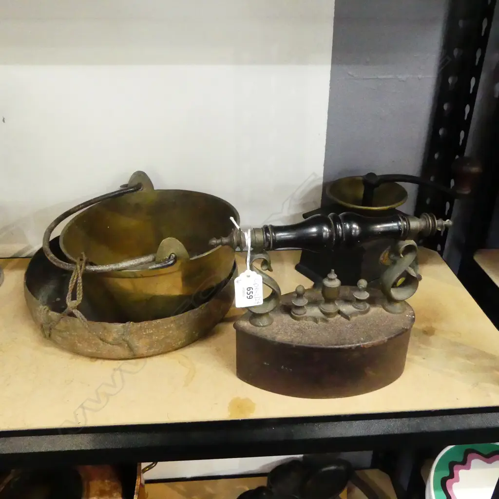 METAL DISH, BRASS PAN 200mm dia, IRON, COFFEE MILL Image 1++