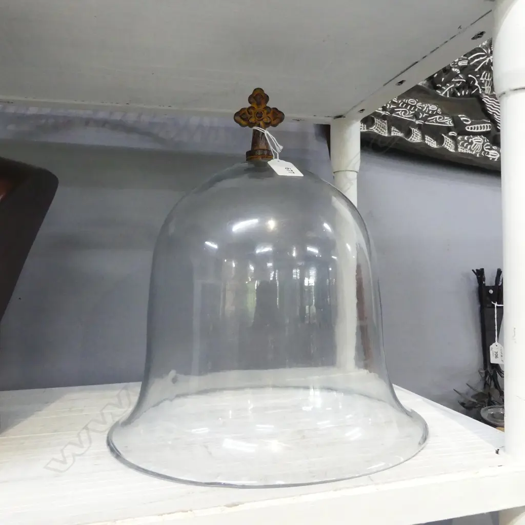 GLASS CLOCHE w. CROSS FORM HANDLE H.340mm Image 1++