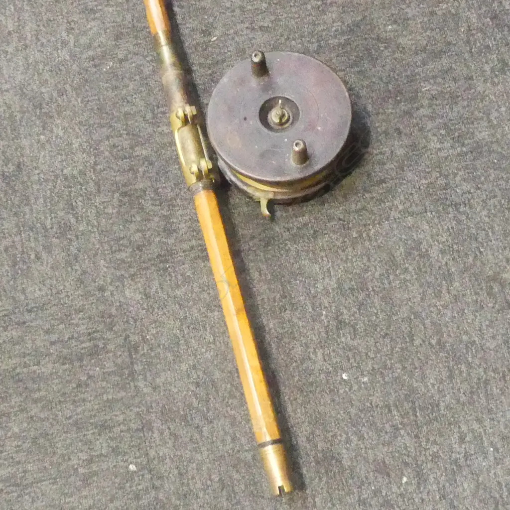LARGE VINTAGE CANE & BRASS STAR BIG GAME ROD & REEL L2240MM  Image 1++