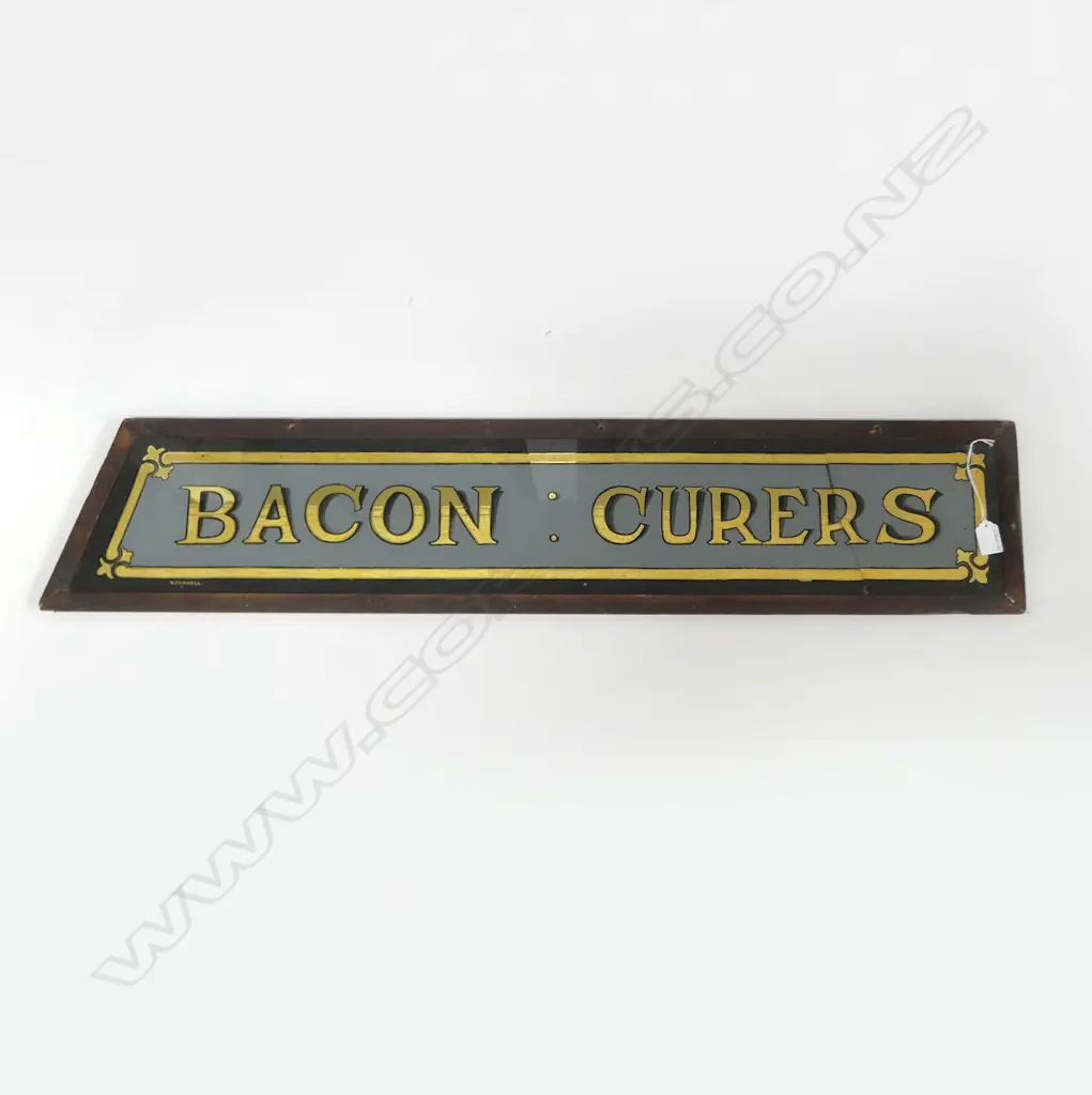 VICTORIAN GILT BUTCHER'S ADVERTISING GLASS SIGN (CRACK) Image 1++