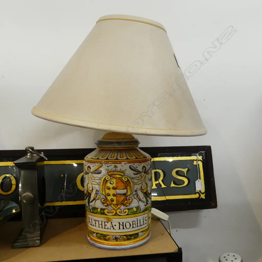 DUTCH DELFT CANNISTER TYPE LAMP BASE ;ALTHEA NOBILIS' with shade Image 1++