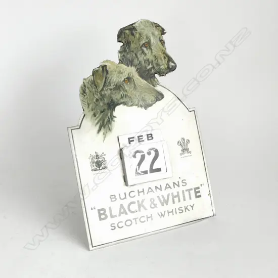 VINTAGE BUCHANAN'S BLACK & WHITE WHISKY TIN CALENDAR WITH WOLF HOUNDS 200 x300mm