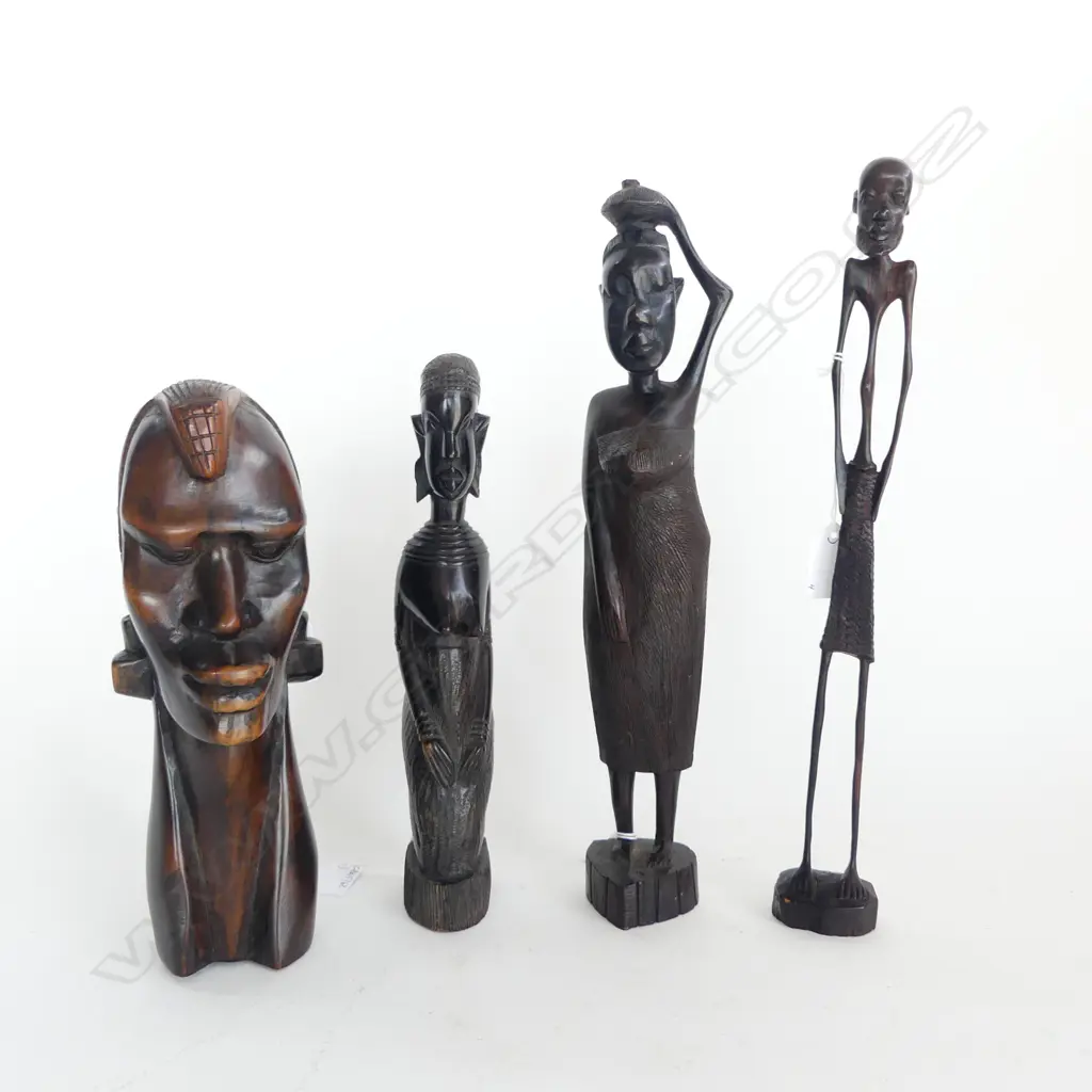 GROUP OF 4 CARVED WOOD AFRICAN FIGURES H350MM TALLEST Image 1++