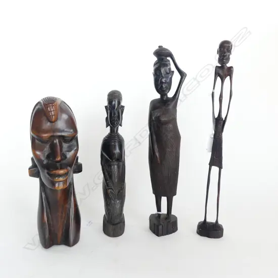 GROUP OF 4 CARVED WOOD AFRICAN FIGURES H350MM TALLEST
