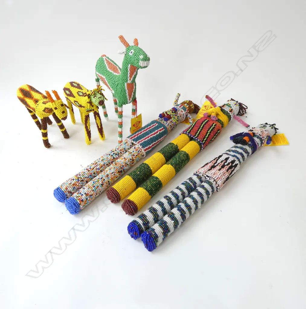 6 SOUTH AFRICAN BEADED PCES; 3 FIGURES H.470mm, 3 ANIMALS Image 1++