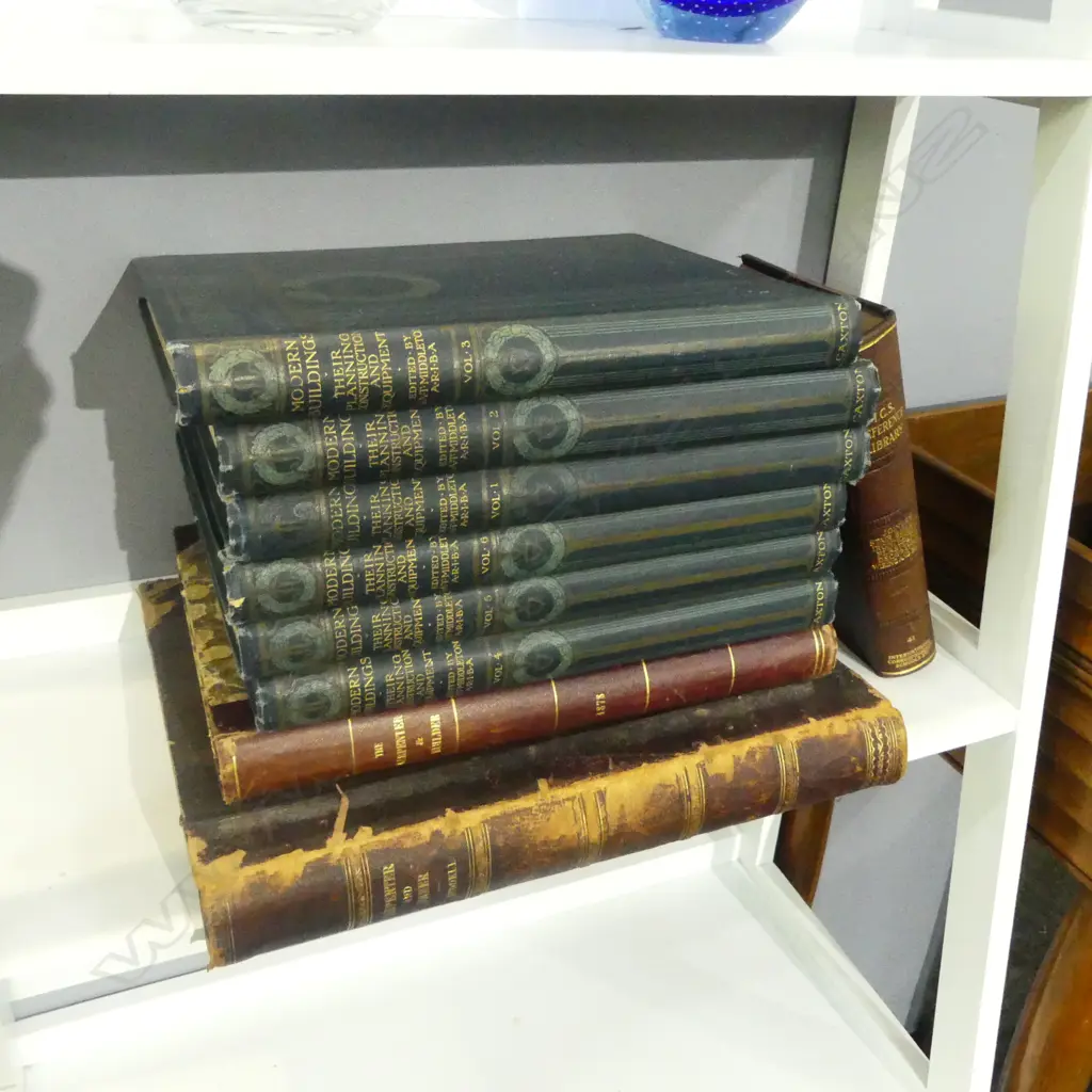 9 ANTIQUE BOOKS, ARCHITECTURE INTEREST INCL. 6 VOLS. MODERN BUILDING C.1910 Image 1++