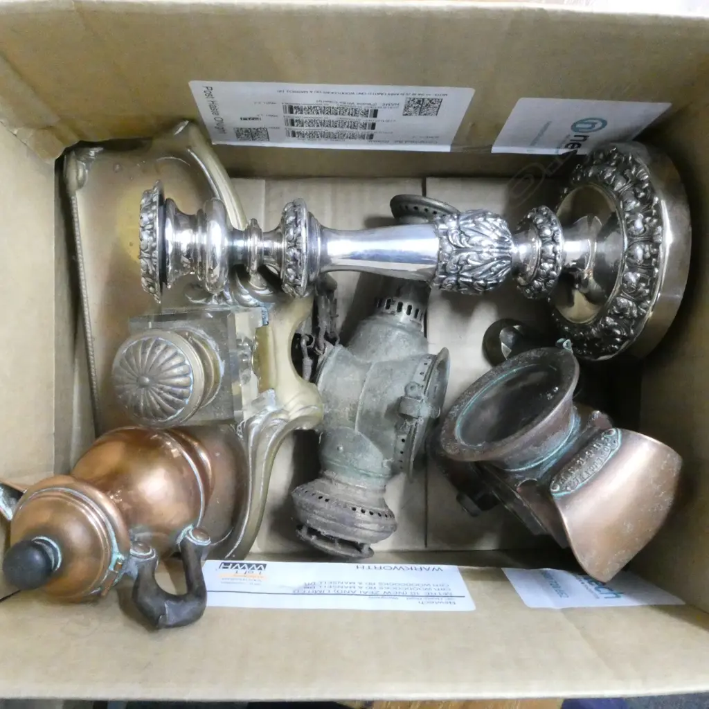 2 ANTIQUE LANTERNS, INKWELL, EP CANDLESTICK, COPPER JUG Image 1++