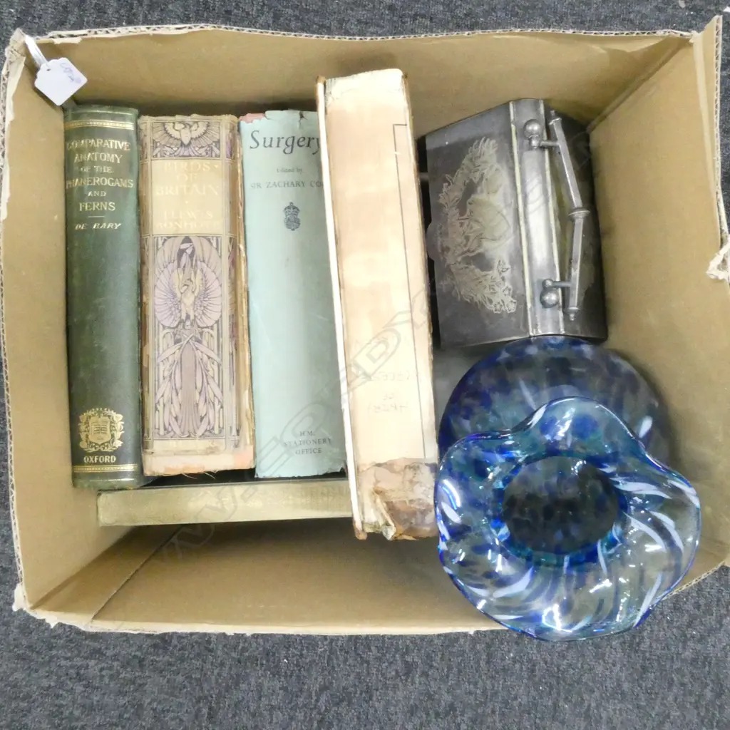 ASST. BOOKS + BLUE ART GLASS VASE H.210mm Image 1++