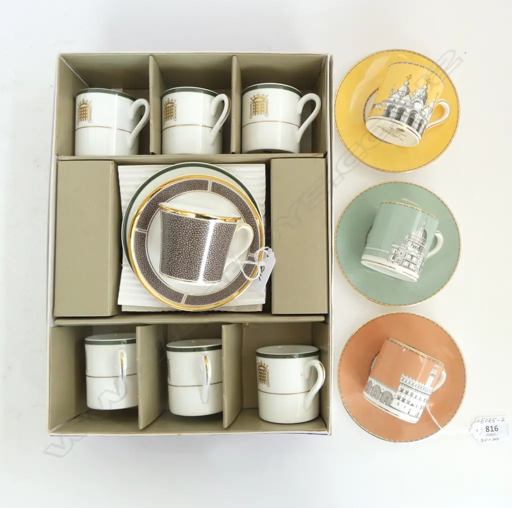 WEDGWOOD BONE CHINA DEMITASSE C/S, SET 6 'HOUSE of COMMONS', 3 'GRAND TOUR COLLECTION' & 1 'SHAGREEN' Image 1++