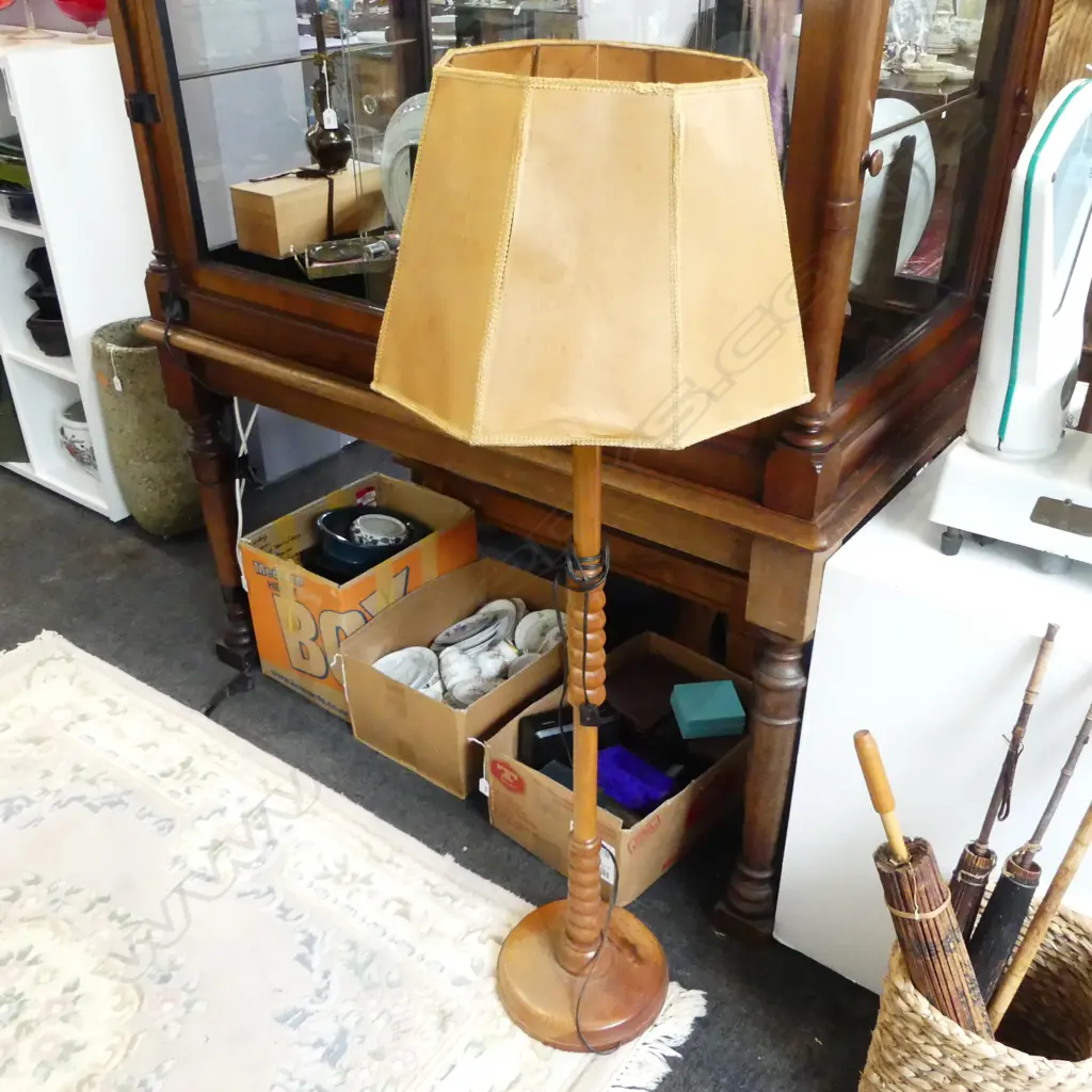 VINTAGE ELM STANDARD LAMP the shade with faults  Image 1++