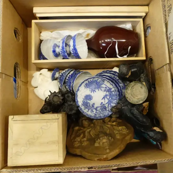 ASST. ORIENTAL ITEMS; METAL VASE IN BOX ETC