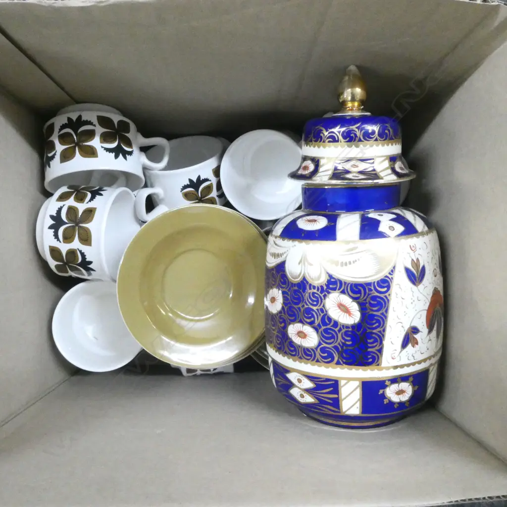 STAFFORDSHIRE POTTERIES TEA SET (1 CUP AF) + IMARI LIDDED JAR Image 1++