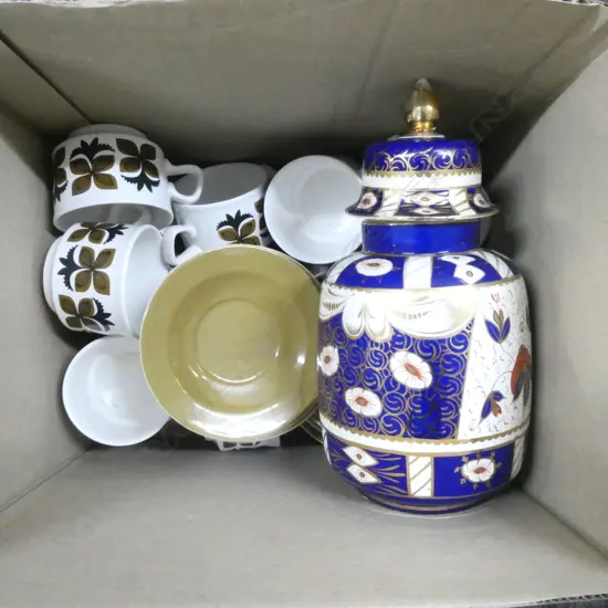 STAFFORDSHIRE POTTERIES TEA SET (1 CUP AF) + IMARI LIDDED JAR