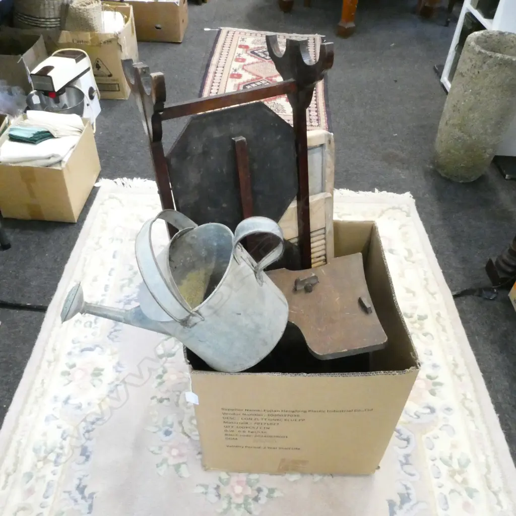 WATERING CAN, WOODEN WASHING BOARD, TEA STAND ETC Image 1++