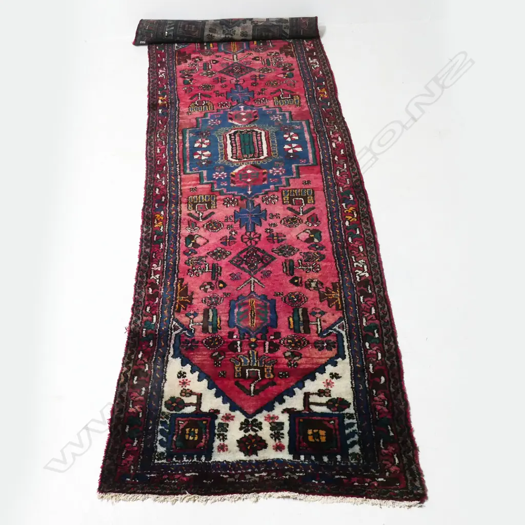 HAND KNOTTED WOOL PILE HAMADAN RUNNER 3150 x 950mm, SOME FADING Image 1++