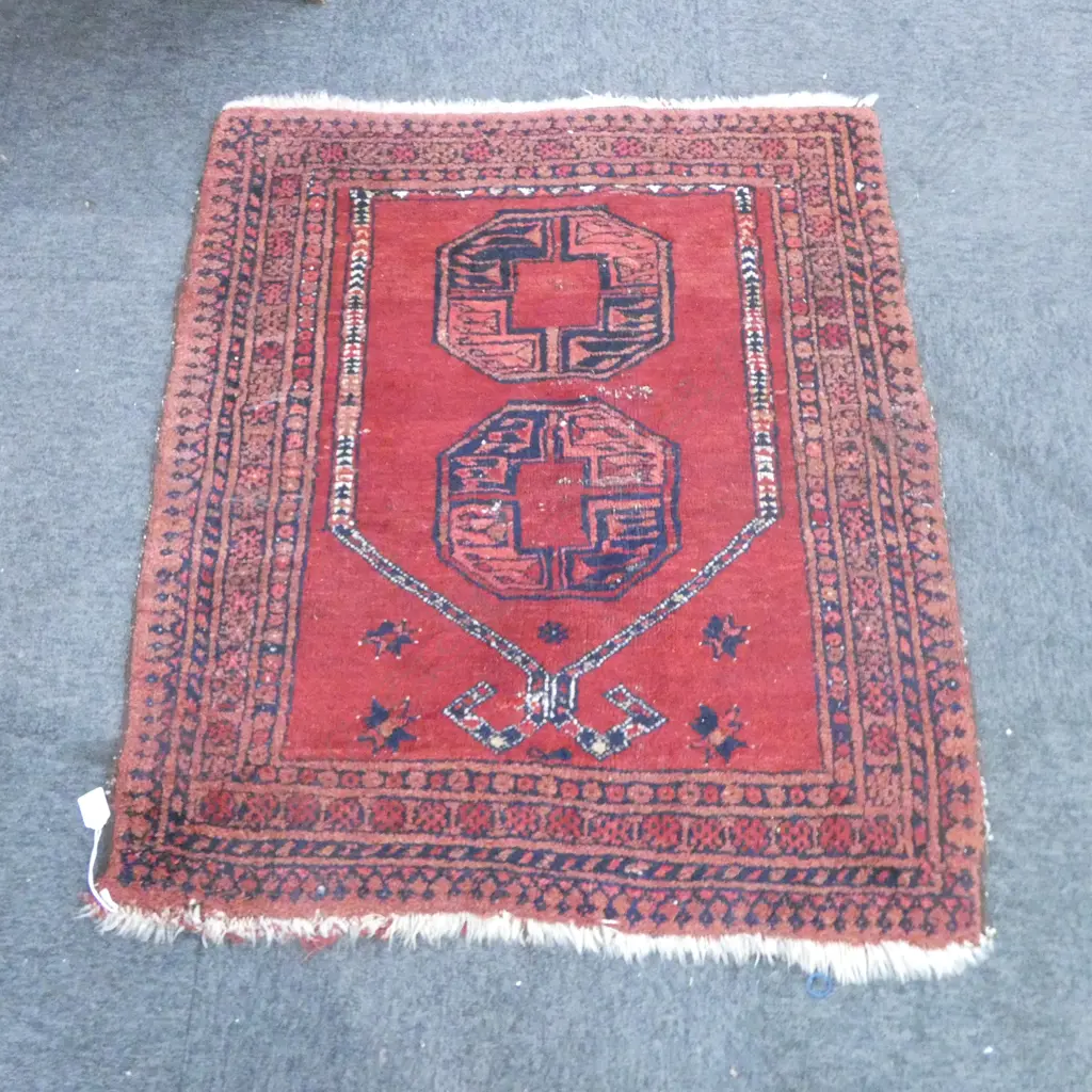 HAND KNOTTED ALL WOOL PRAYER RUG 1000x840mm Image 1++