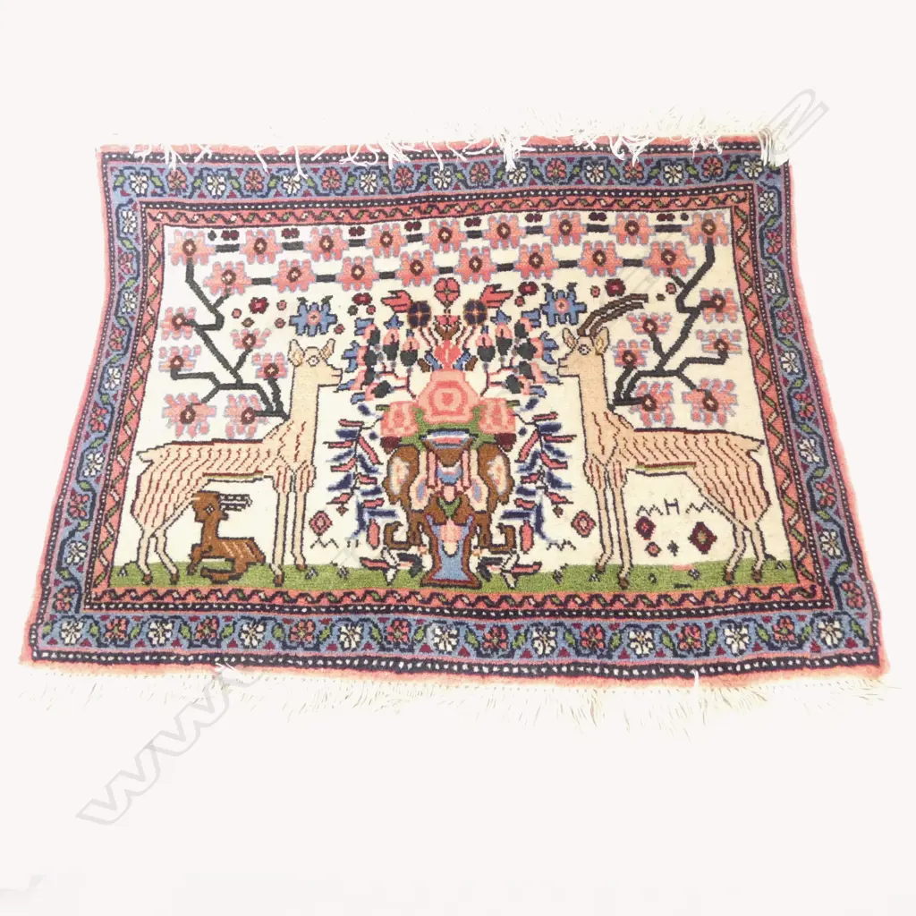 SMALL PERSIAN HAND KNOTTED WOOL PILE PICTORIAL RUG 560x760mm Image 1++