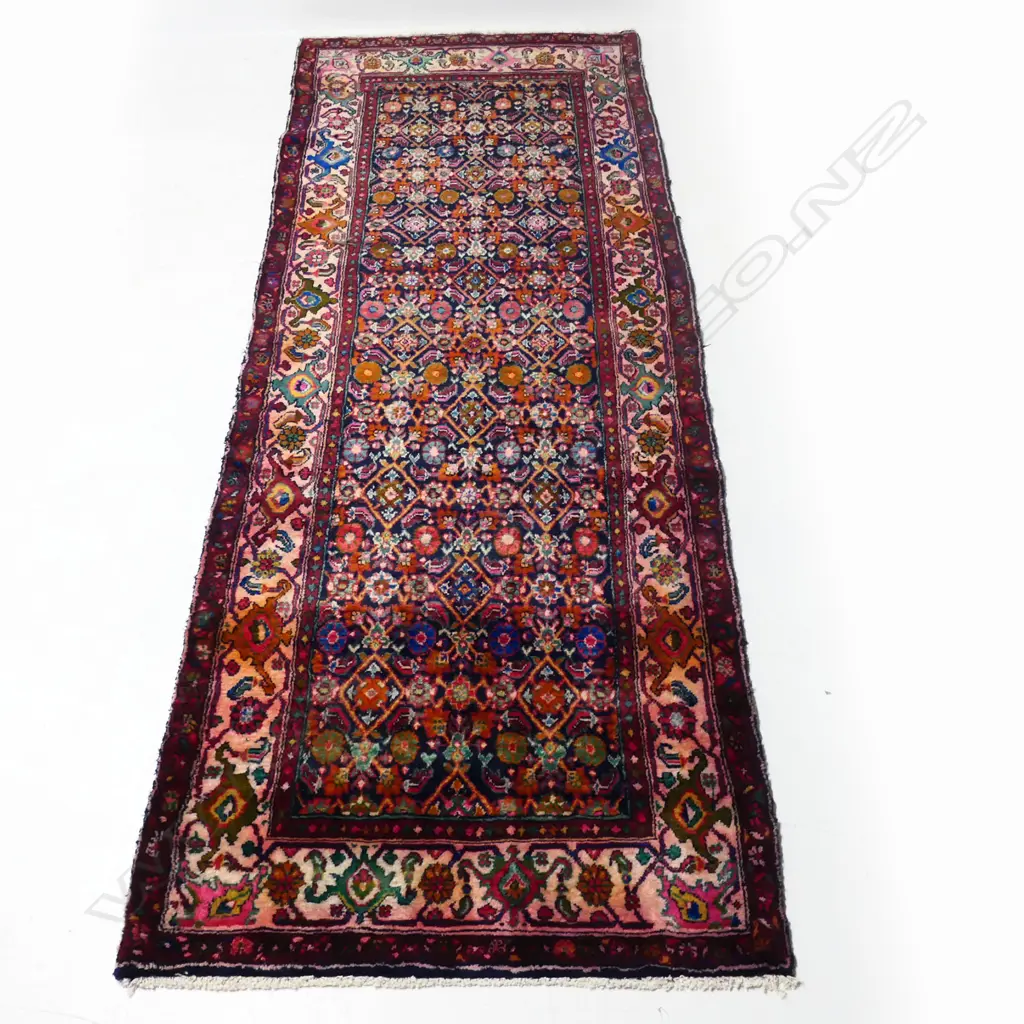 HAND KNOTTED WOOL PILE HAMADAN RUNNER, COLOUR BLEED, 2750 x 1020mm Image 1++