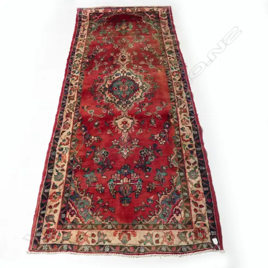 HAND KNOTTED WOOL PILE HAMADAN RUNNER, SOME BLEED, 2750x1050mm