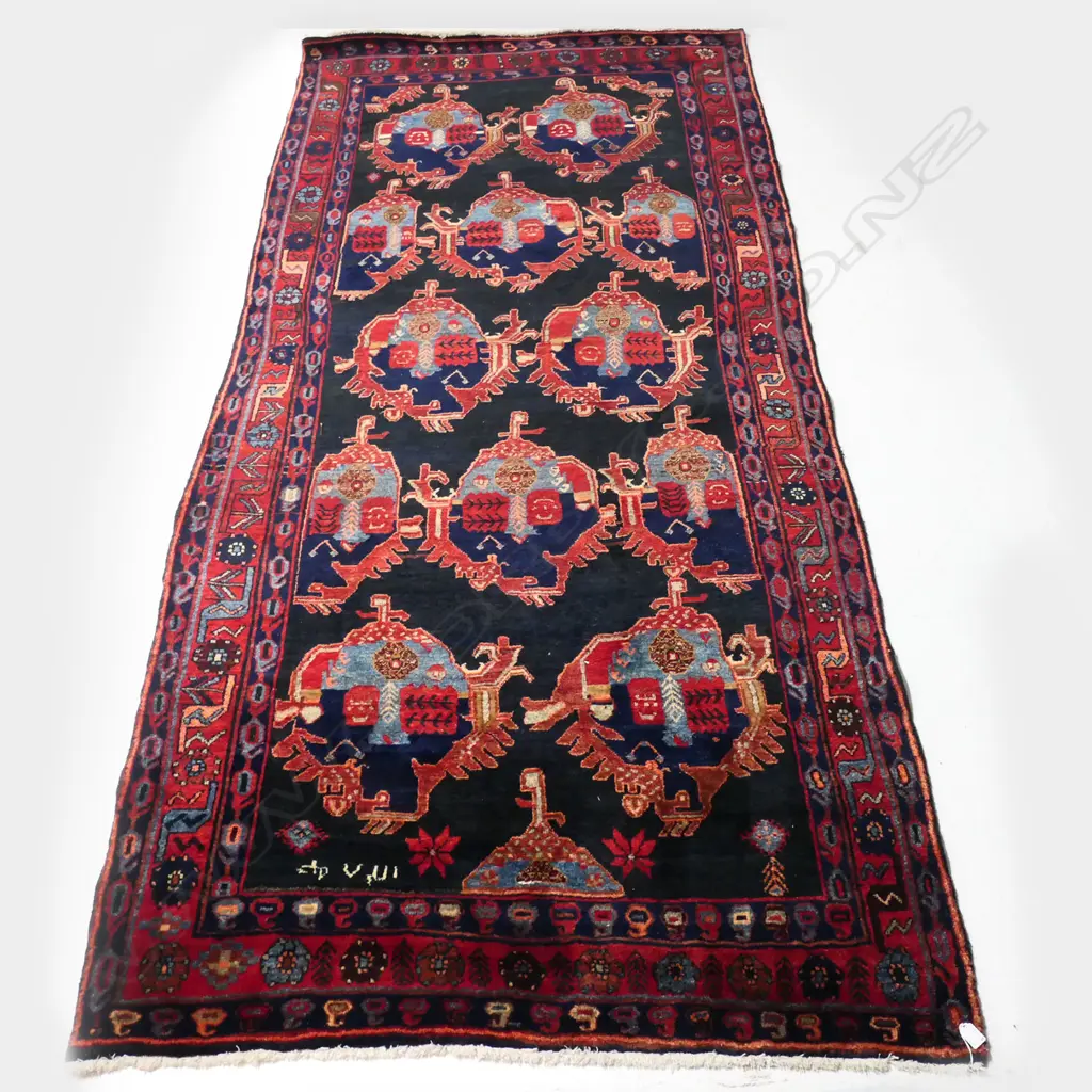 VINTAGE HAND KNOTTED WOOL PILE BAKHTIYARI RUG 3000x1380mm Image 1++
