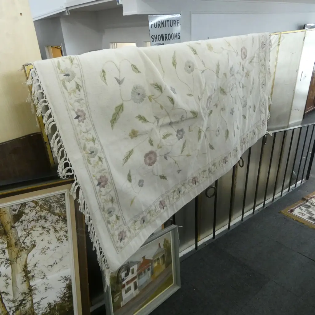 LG EMBROIDERED WALL HANGING w WOODEN RINGS (marked) l.1800 x 1170mm Image 1++