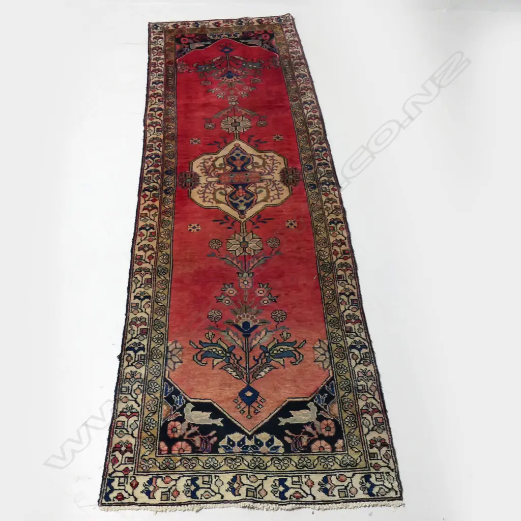 HAND KNOTTED WOOL ON COTTON HAMADAN RUNNER, SOME FADING & BLEED, 2780 X 930mm Image 1++